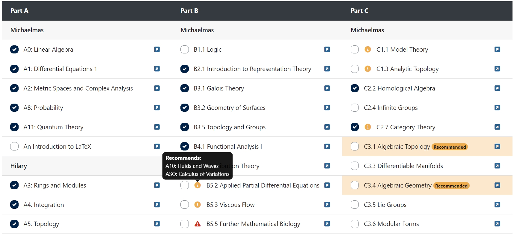 使用 Course Planner 组装路线图示例